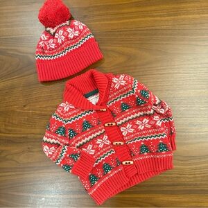 New/No Tags Tommy Bahama Red and Green Kids Sweater and Hat Set